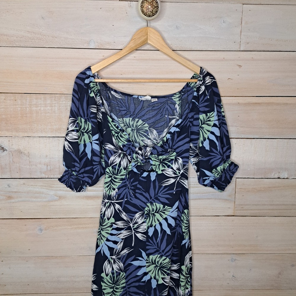 Island Chic Roxy Keyhole Midi Dress Women's XS Evening Delight Cottagecore Blue